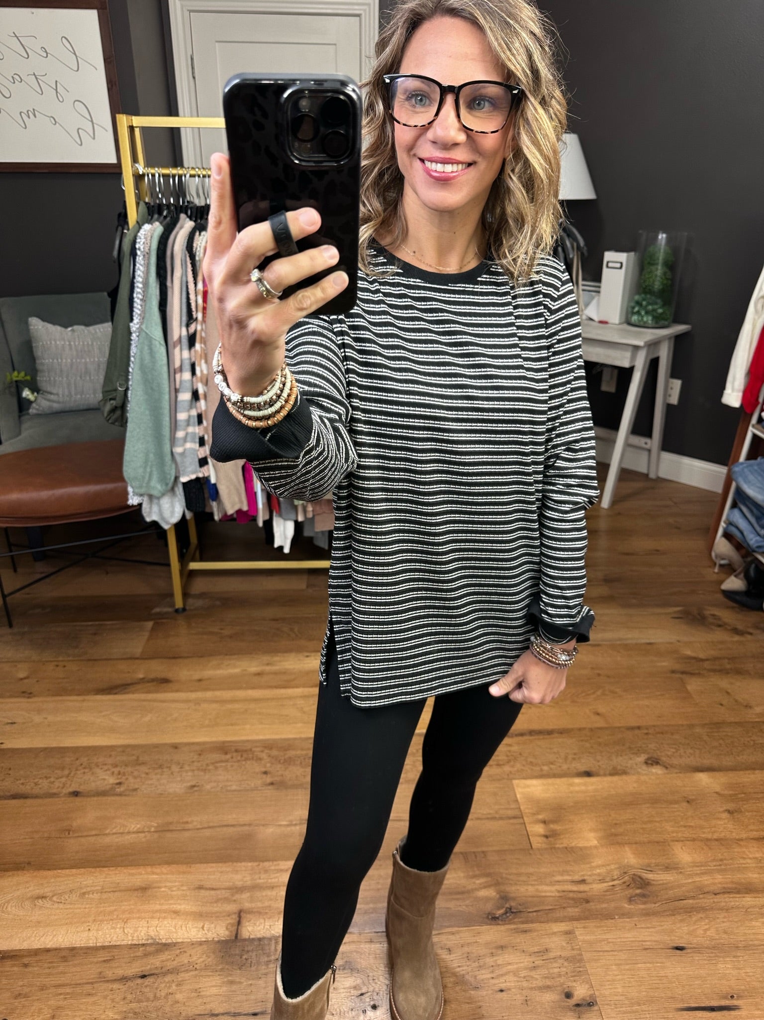 The Cara Striped Ribbed Longsleeve - Multiple Options-Long Sleeves-Cotton Bleu 63057-Anna Kaytes Boutique, Women's Fashion Boutique in Grinnell, Iowa