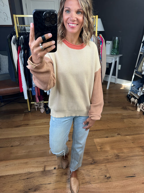 Wait And See Colorblock Sweater - Taupe/Coral
