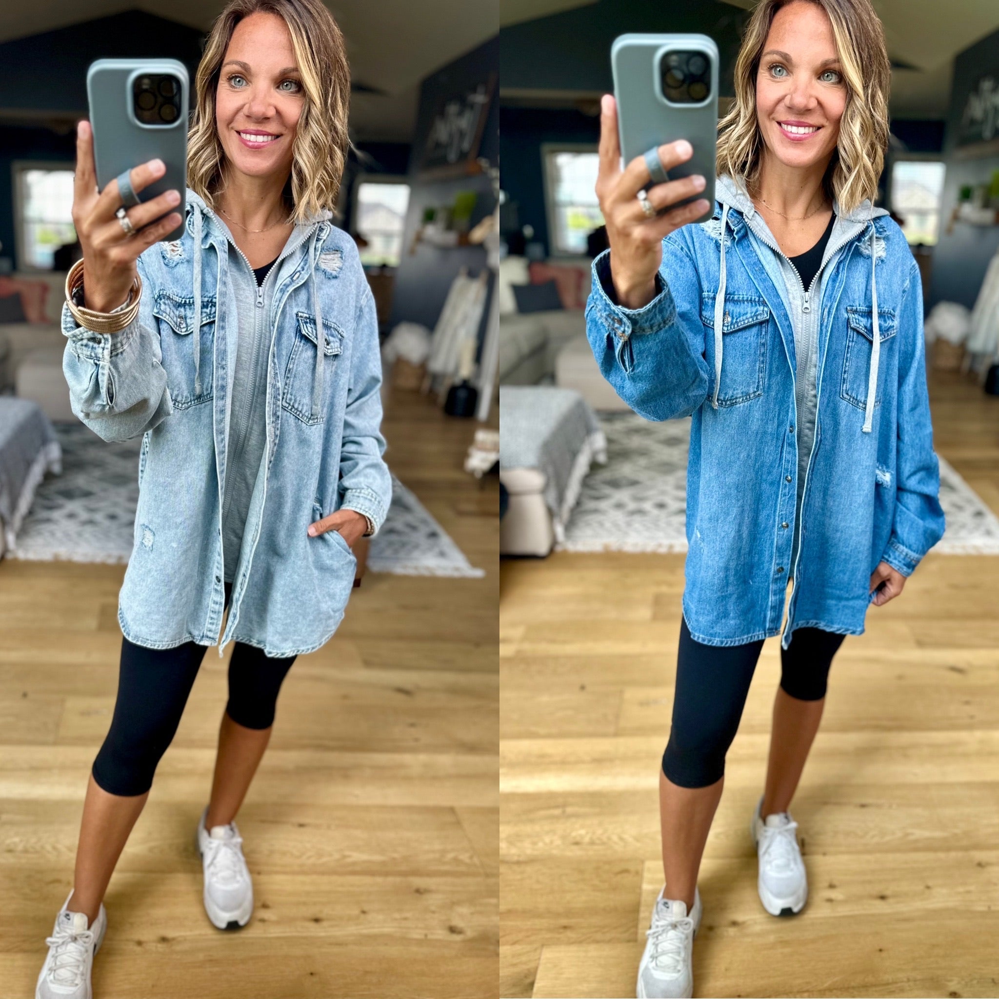 Do It All Denim Hoodie Jacket-Jackets-Risen-Anna Kaytes Boutique, Women's Fashion Boutique in Grinnell, Iowa