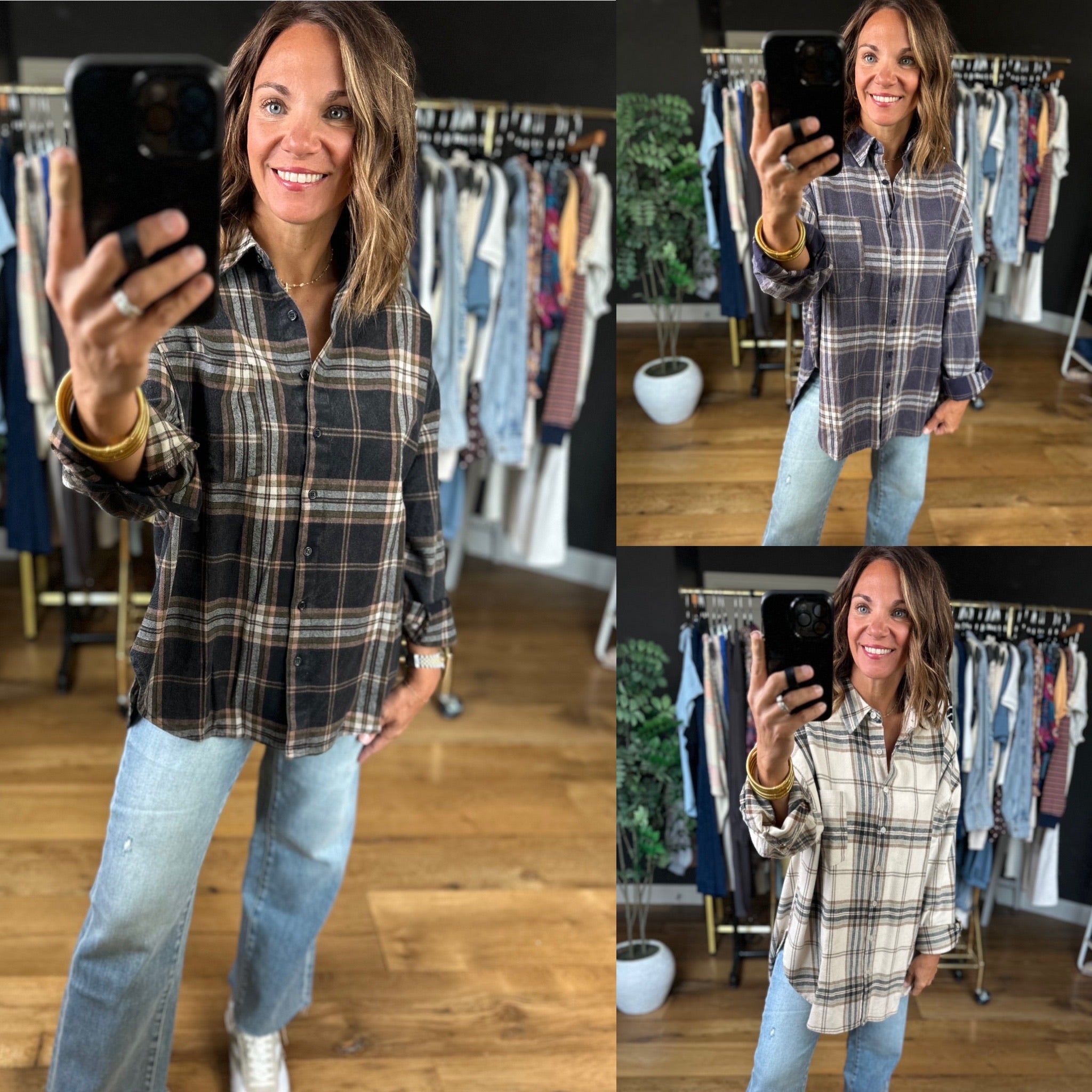 Fully Invested Plaid Button-Down Top-Long Sleeves-Blu Pepper-Anna Kaytes Boutique, Women's Fashion Boutique in Grinnell, Iowa