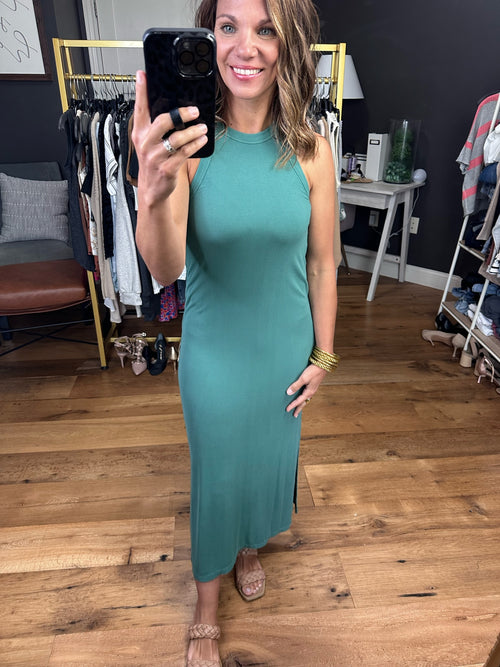 Step It Up Midi Dress With Side-Slit Detail - Sea Green