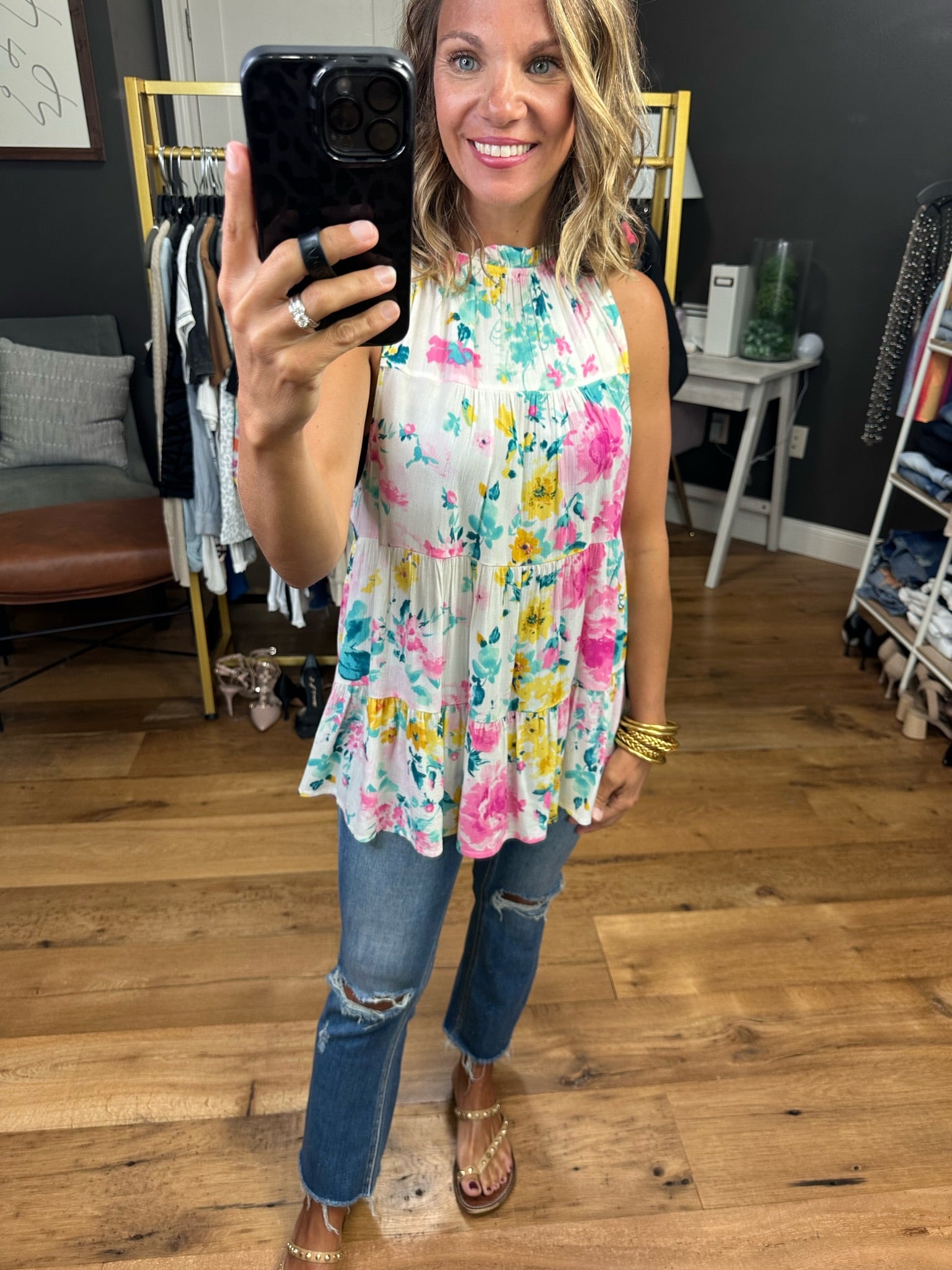 A Good Start Floral Top With Mock Neck - Ivory