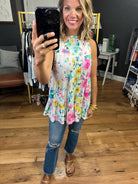 A Good Start Floral Top With Mock Neck - Ivory-Sleeveless-Andree By Unit Emily Wonder T10375-Anna Kaytes Boutique, Women's Fashion Boutique in Grinnell, Iowa