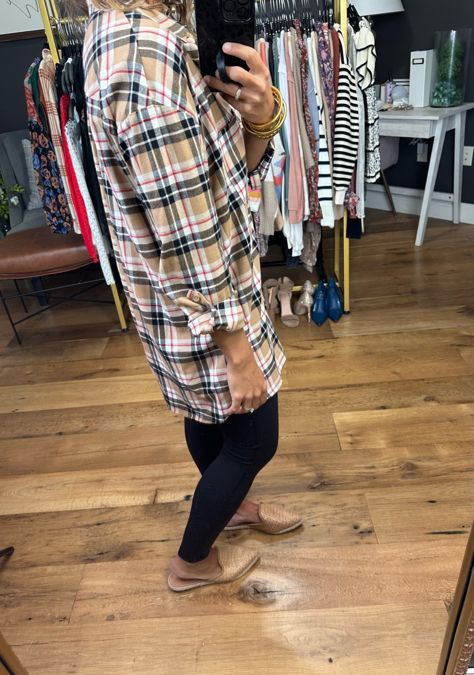 Live In Comfort Plaid Flannel Button-Down - Multiple Options-Long Sleeves-Vine & Love VT60455G-Anna Kaytes Boutique, Women's Fashion Boutique in Grinnell, Iowa