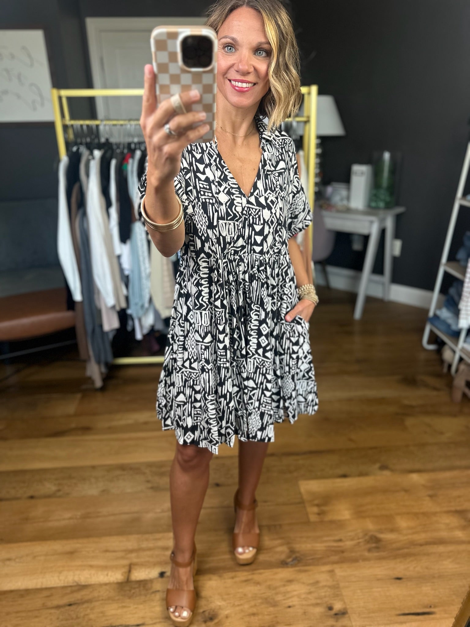 Need To Know Patterned Dress - Black/Ivory-Easel-Anna Kaytes Boutique, Women's Fashion Boutique in Grinnell, Iowa