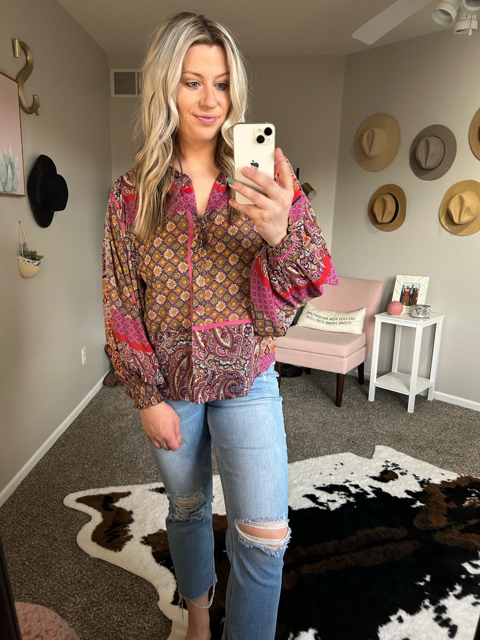 Feeling Myself Patterned Top With Balloon Sleeve Detail - Multi