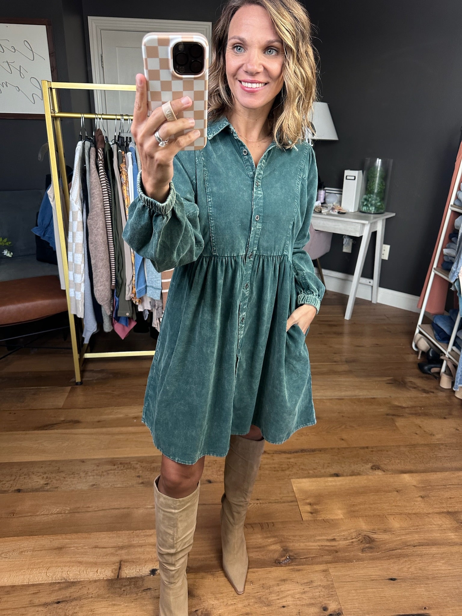 Best Judgement Button-Up Dress - Hunter Green-Jodifl-Anna Kaytes Boutique, Women's Fashion Boutique in Grinnell, Iowa