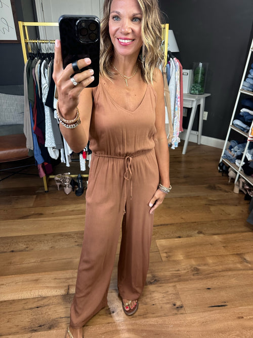 Middle Ground Wide-Leg Jumpsuit - Toffee