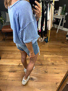 Blue Skies Washed Cropped Top With Raw Hem Detail with Tulip Back - Periwinkle-Short Sleeves-Peach Love KT51321-01-Anna Kaytes Boutique, Women's Fashion Boutique in Grinnell, Iowa