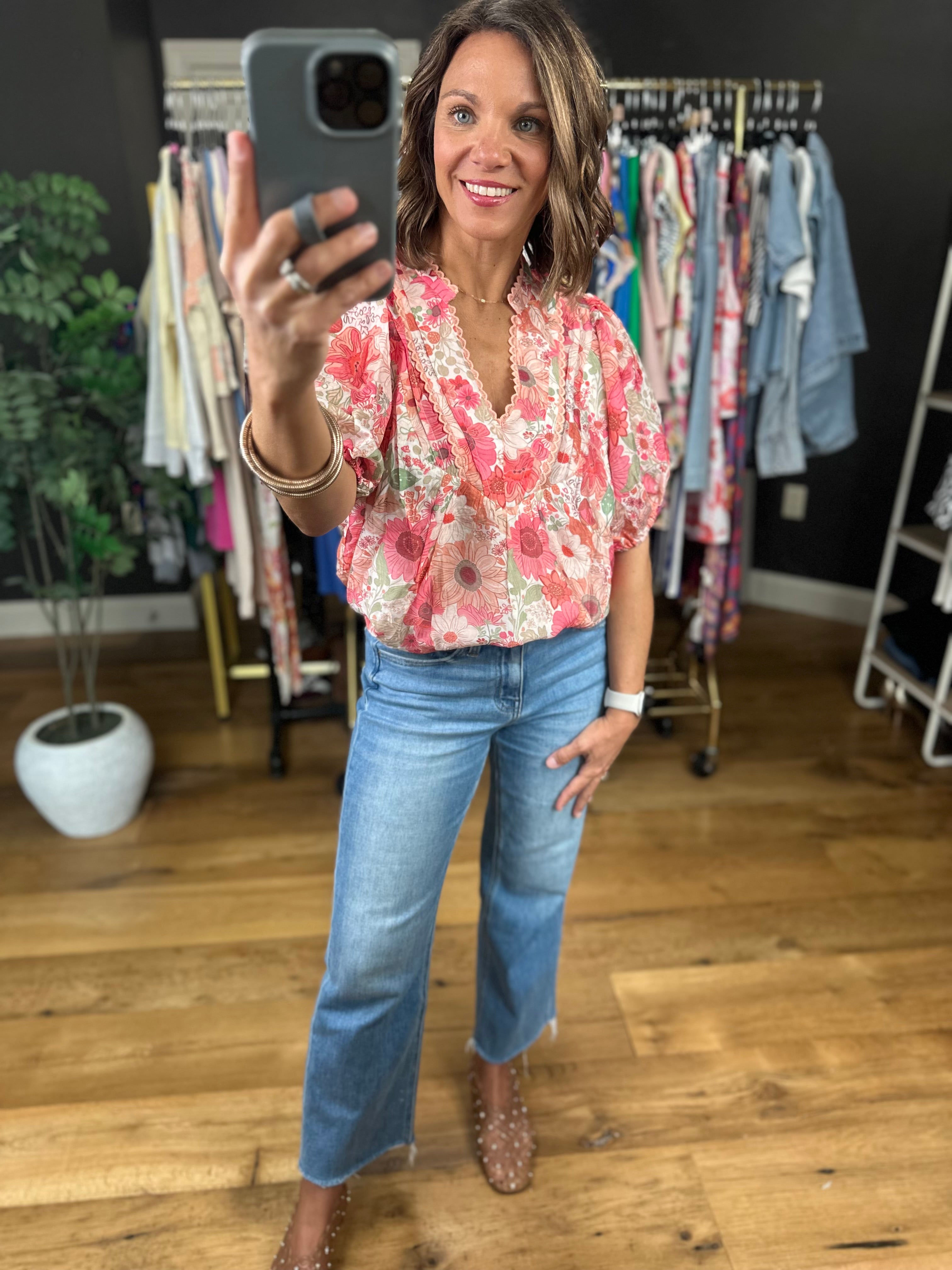 Colors In The Wind Floral Top-Short Sleeves-Umgee-Anna Kaytes Boutique, Women's Fashion Boutique in Grinnell, Iowa