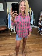 Just Like This Plaid Button-Down Top - Vintage Fuschia-Long Sleeves-Hem & Thread-Anna Kaytes Boutique, Women's Fashion Boutique in Grinnell, Iowa