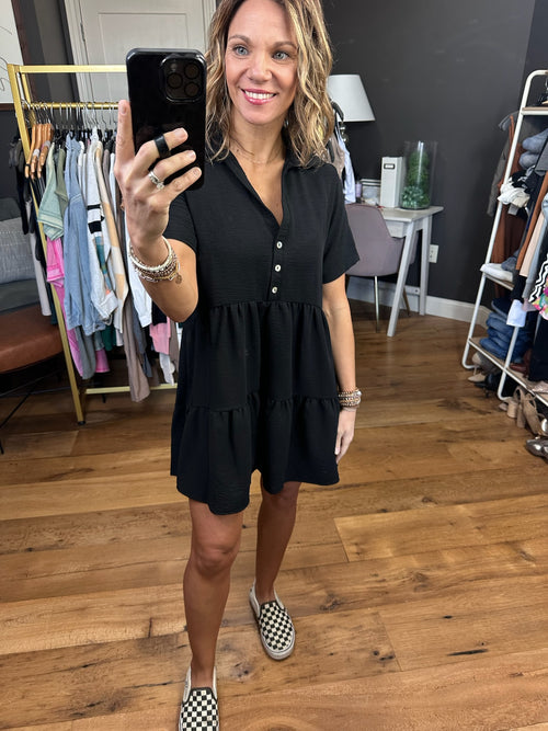 Reasons Why Button-Detail Babydoll Dress - Black-Les Amis D1585-Anna Kaytes Boutique, Women's Fashion Boutique in Grinnell, Iowa