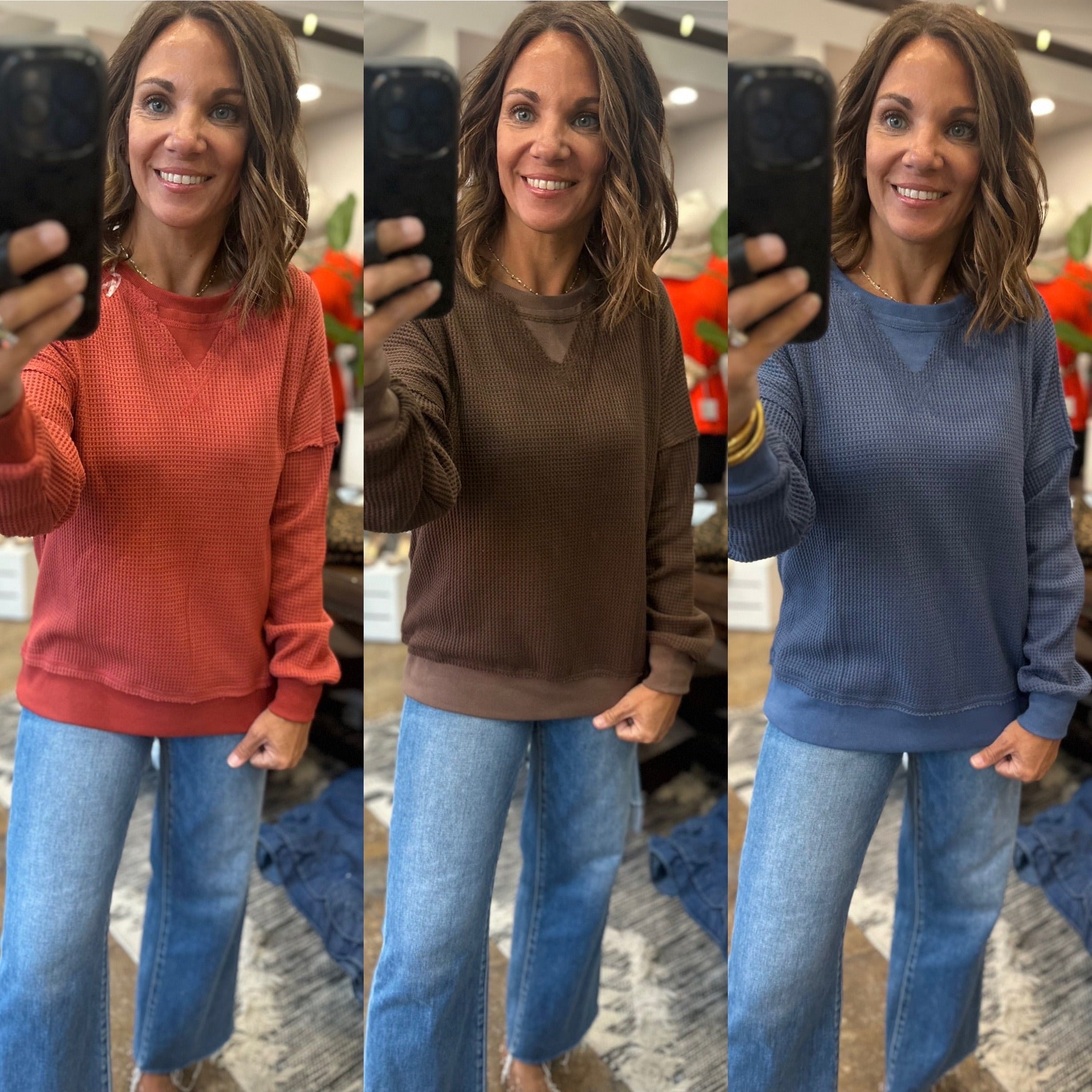 In A Fall State Waffle Long-Sleeve-Long Sleeves-Staccato-Anna Kaytes Boutique, Women's Fashion Boutique in Grinnell, Iowa