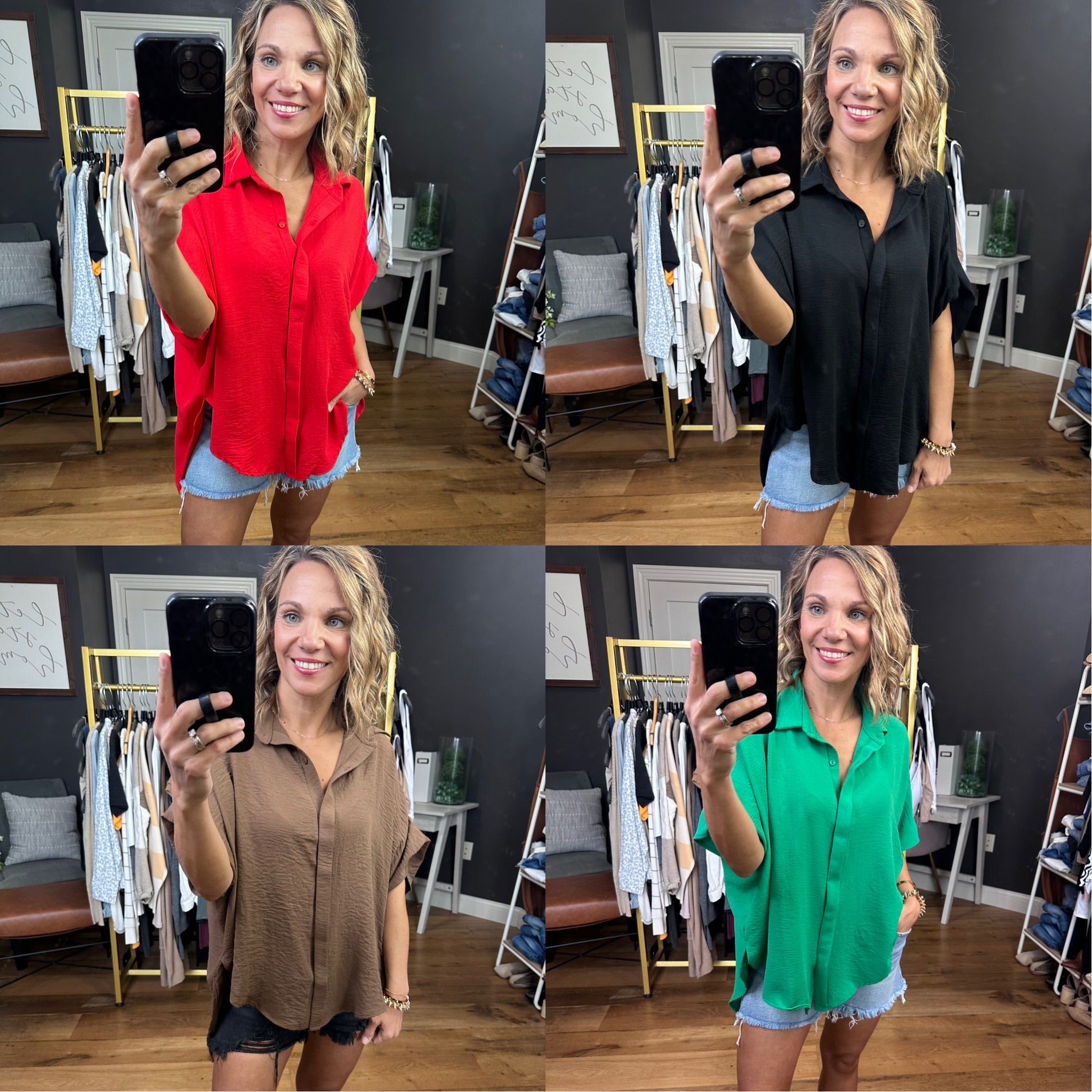 Express Yourself Button-Down Dolman Top - Multiple Options-Short Sleeves-Bucketlist-Anna Kaytes Boutique, Women's Fashion Boutique in Grinnell, Iowa