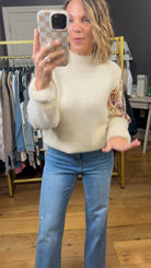 Glamorous Moment Sequin Sleeve Sweater - Cream-Lavender J-Anna Kaytes Boutique, Women's Fashion Boutique in Grinnell, Iowa