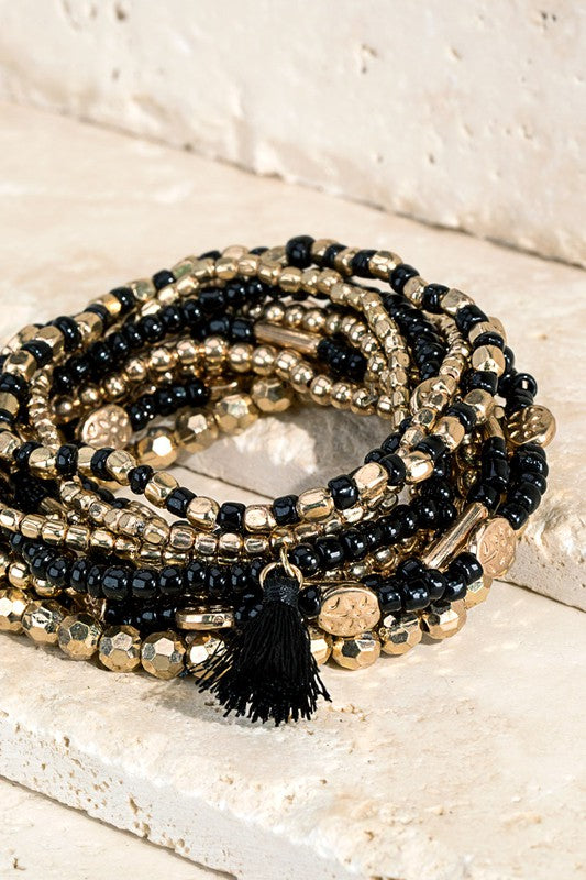 Beaded Bracelet Set W/ Tassel- Multiple Options-Bracelets-Urbanista LR1FBA009-Anna Kaytes Boutique, Women's Fashion Boutique in Grinnell, Iowa