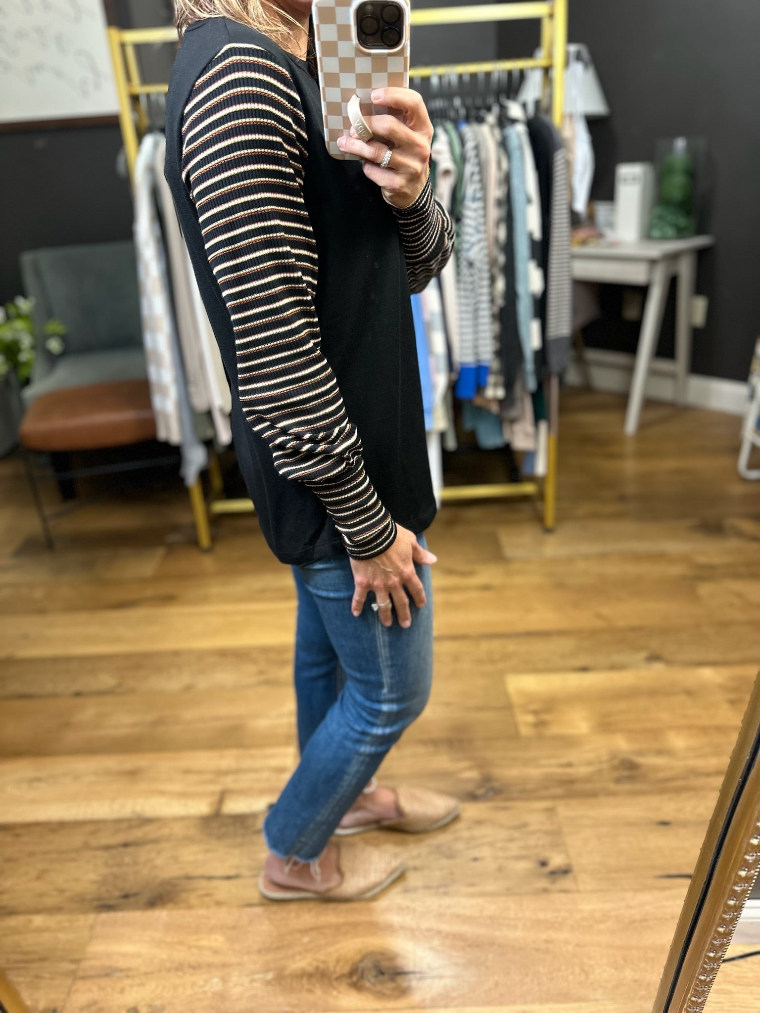 The Charli Textured-Sleeve Top - Black-Staccato-Anna Kaytes Boutique, Women's Fashion Boutique in Grinnell, Iowa