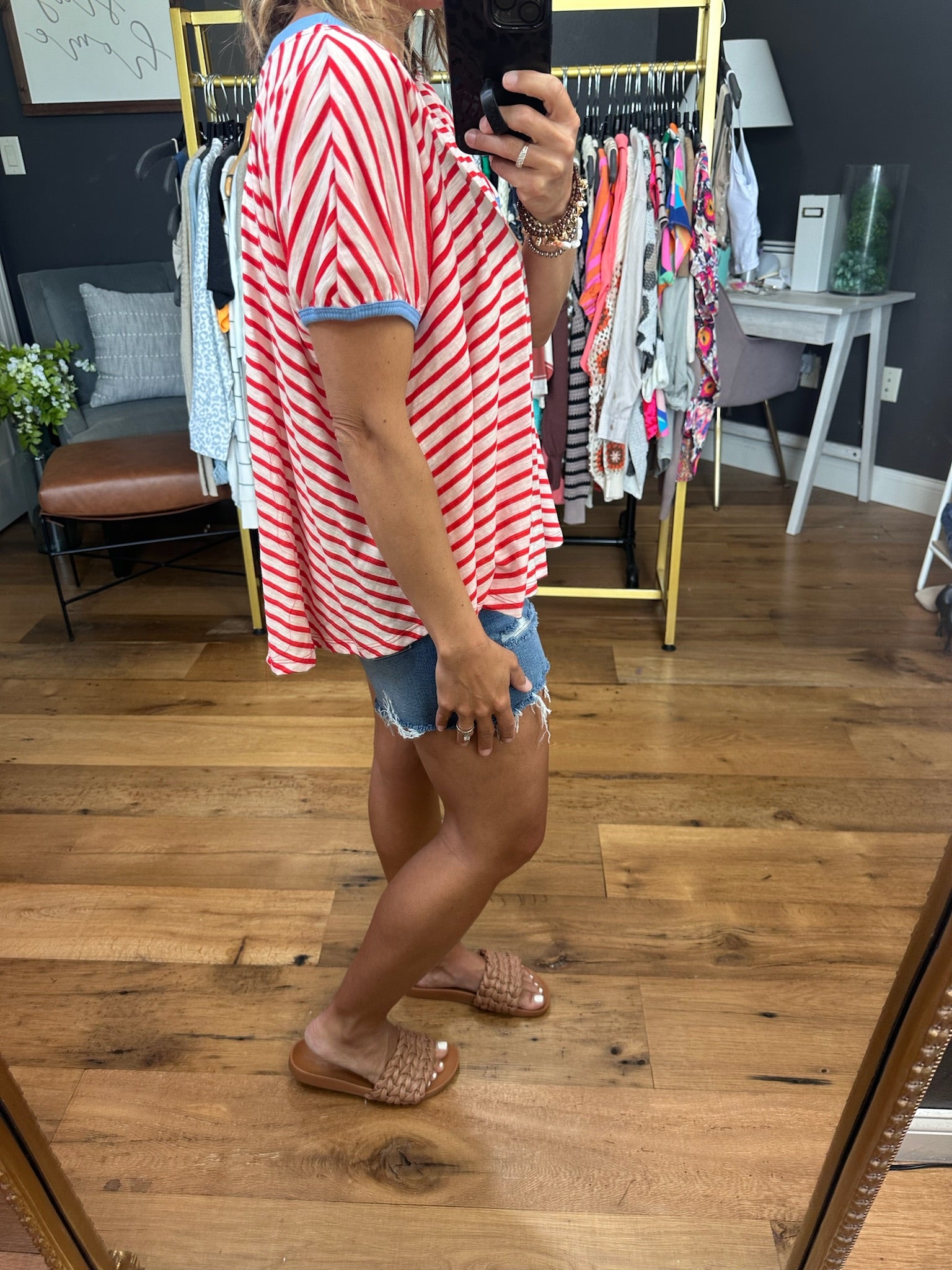 To the Point Striped Dolman Tee - Red-Short Sleeves-Ces Femme-Anna Kaytes Boutique, Women's Fashion Boutique in Grinnell, Iowa