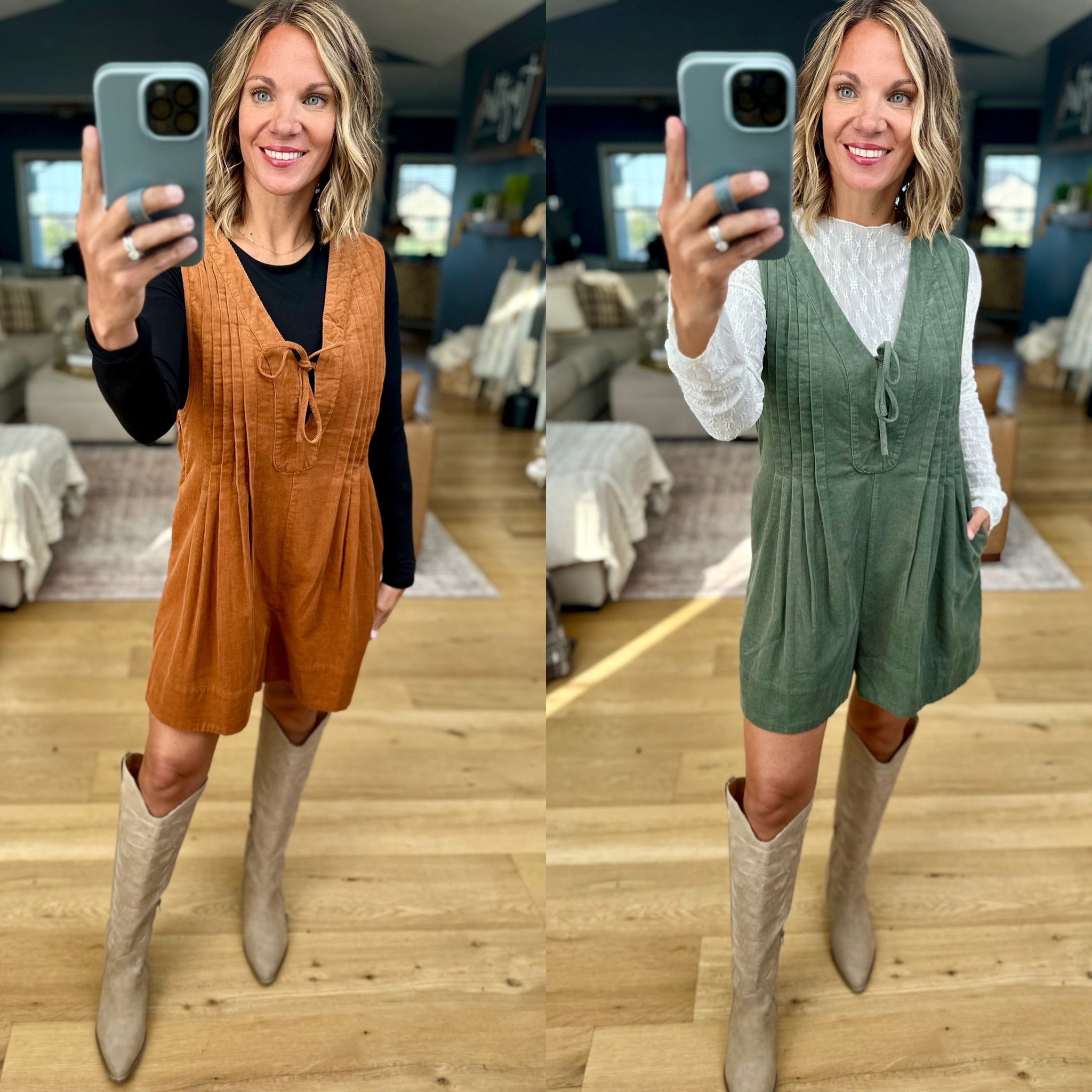 Start With Fall Tie-Front Romper-Wishlist-Anna Kaytes Boutique, Women's Fashion Boutique in Grinnell, Iowa