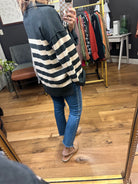 Brittany Mocha and Charcoal 1/2 Zip Striped Knit-Entro-Anna Kaytes Boutique, Women's Fashion Boutique in Grinnell, Iowa