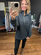 Check Point 1/2 Zip Quilted Pullover - Charcoal-Staccato-Anna Kaytes Boutique, Women's Fashion Boutique in Grinnell, Iowa