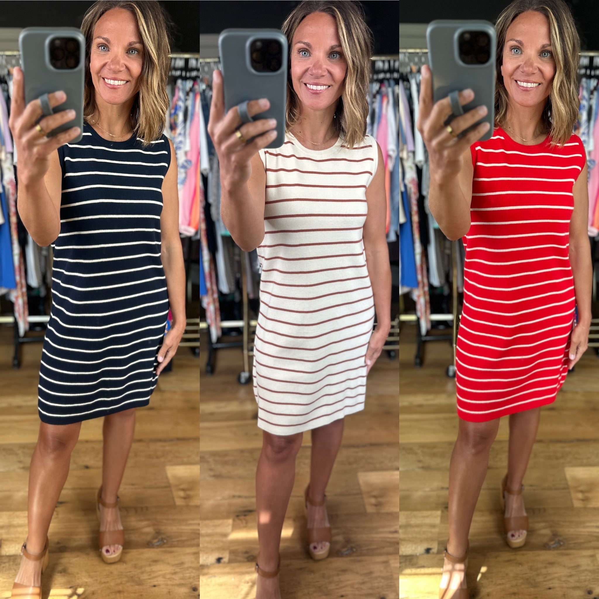 Everyday Classic Striped Knit Tank Dress-Dresses-Wishlist-Anna Kaytes Boutique, Women's Fashion Boutique in Grinnell, Iowa
