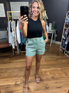 The Brielle High-Rise Utility Shorts - Seafoam-Shorts-Entro-Anna Kaytes Boutique, Women's Fashion Boutique in Grinnell, Iowa