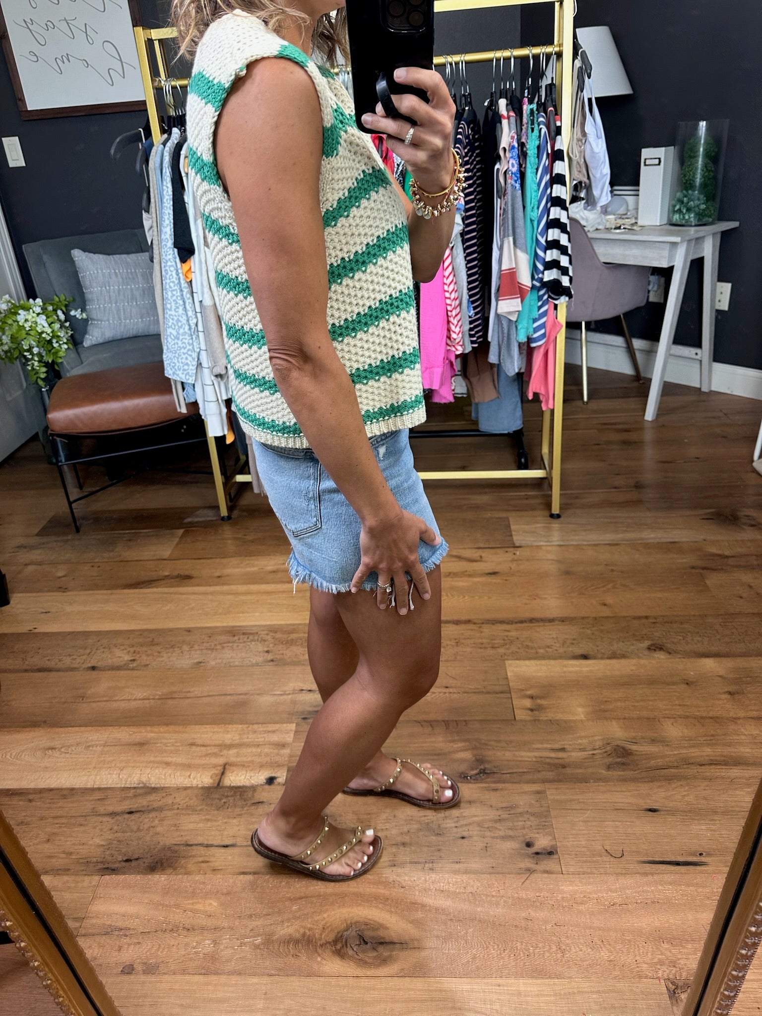 On the Edge Striped Knit Top - Green-Short Sleeves-La Miel-Anna Kaytes Boutique, Women's Fashion Boutique in Grinnell, Iowa