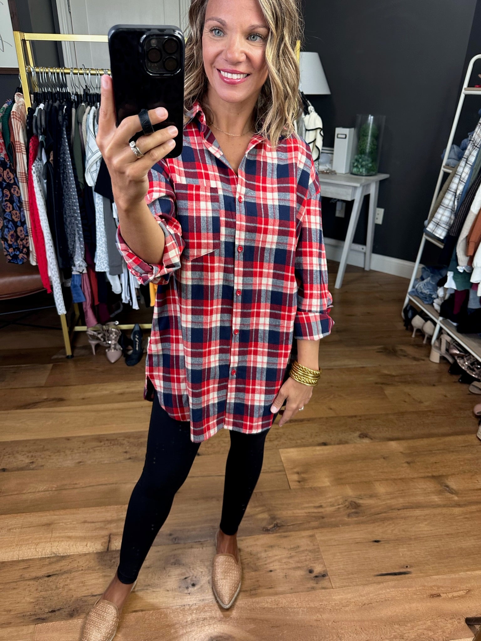 Live In Comfort Plaid Flannel Button-Down - Multiple Options-Long Sleeves-Vine & Love VT60455G-Anna Kaytes Boutique, Women's Fashion Boutique in Grinnell, Iowa