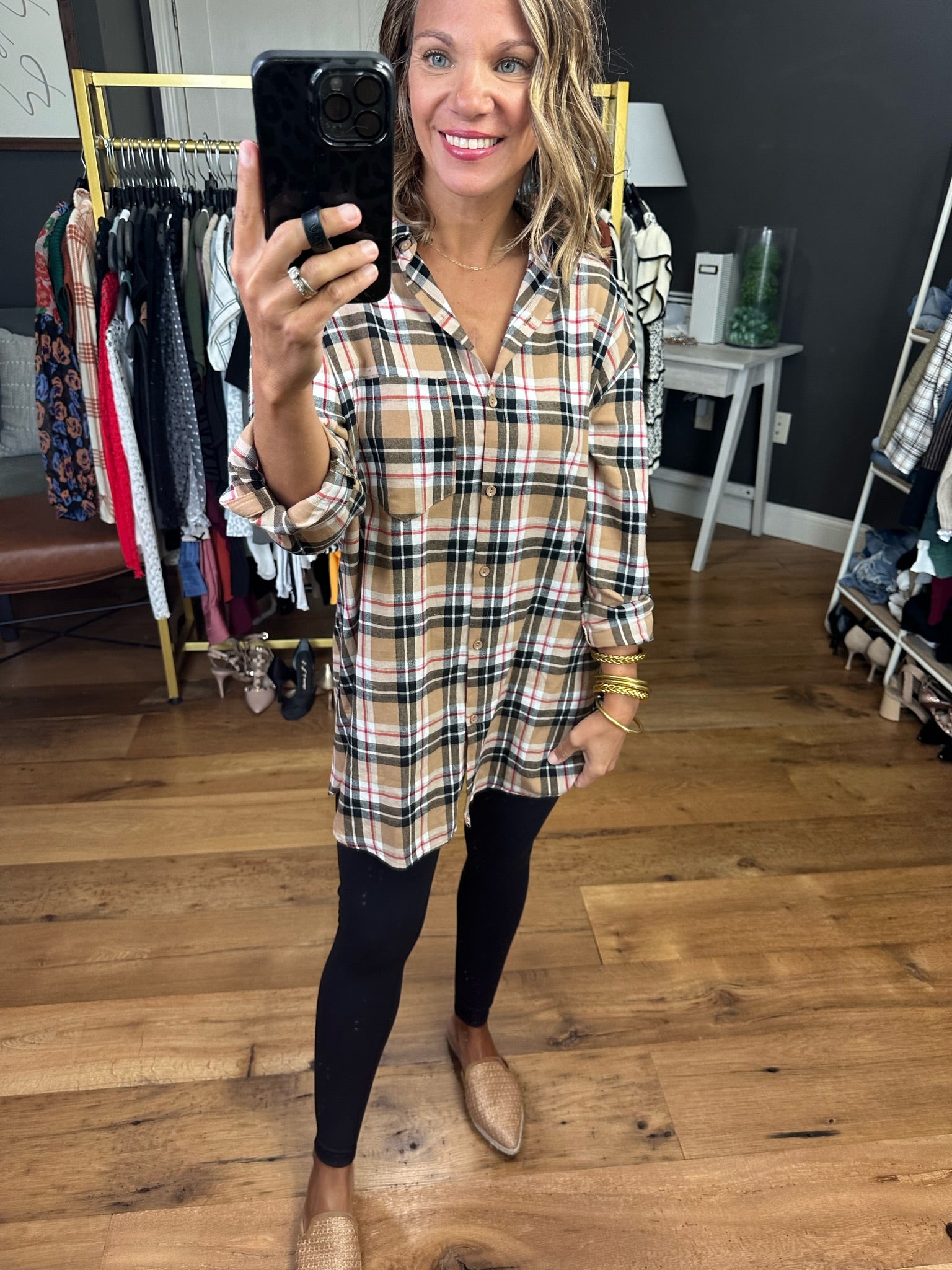 Live In Comfort Plaid Flannel Button-Down - Multiple Options-Long Sleeves-Vine & Love VT60455G-Anna Kaytes Boutique, Women's Fashion Boutique in Grinnell, Iowa