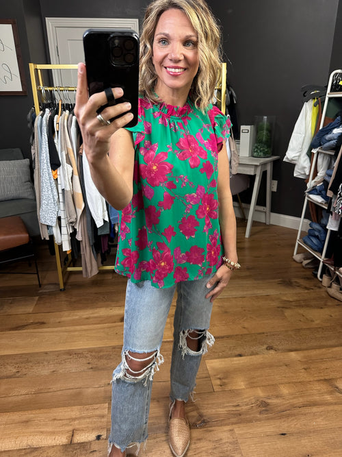 Work For Me Floral Top - Green