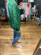 More Than Ever Floral Mock-Neck Top - Kelly/Navy-Long Sleeves-Skies Are Blue 45497-Anna Kaytes Boutique, Women's Fashion Boutique in Grinnell, Iowa