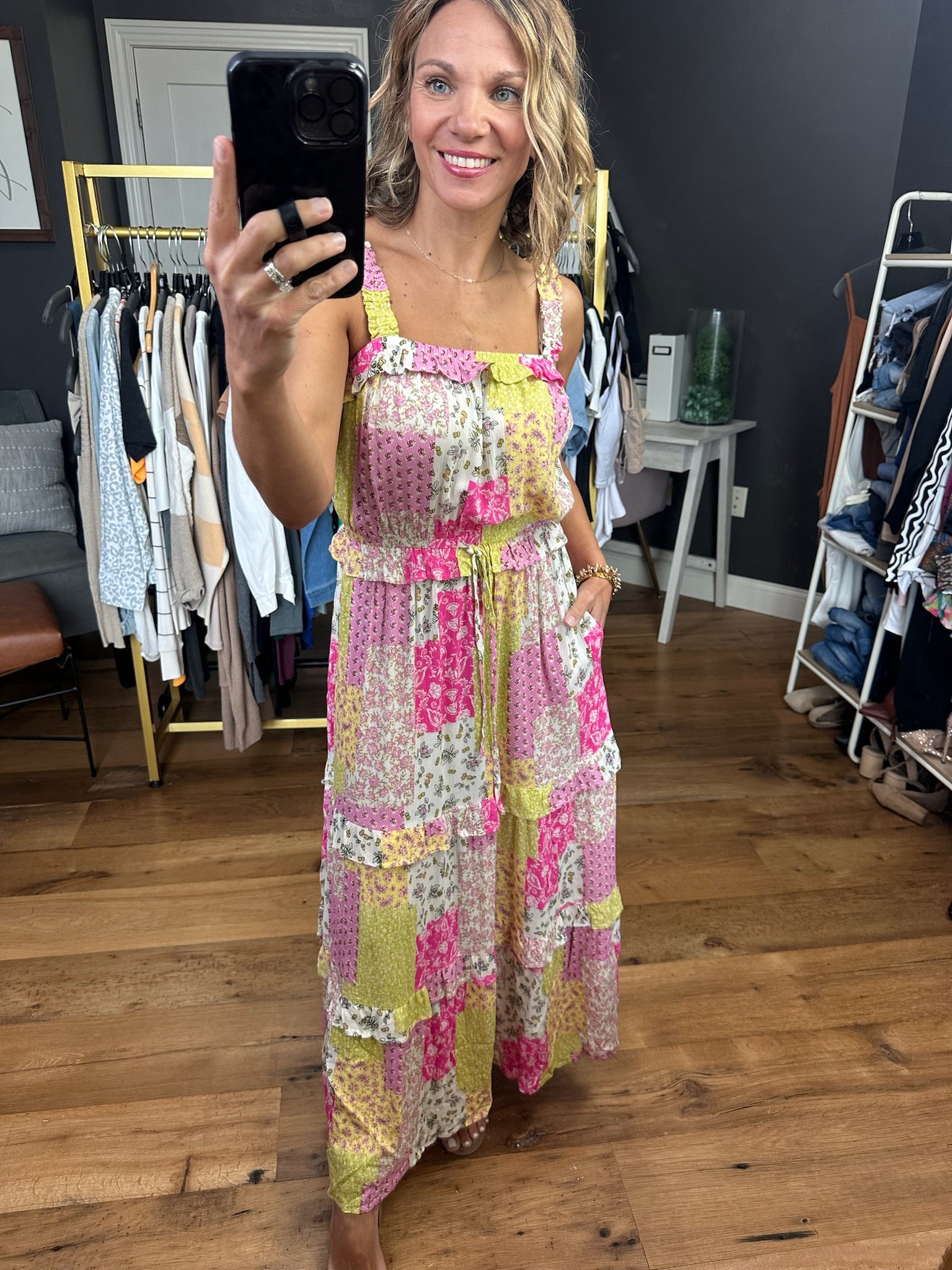 Look For Love Patchwork Dress - Lime Pink-Dresses-Easel-Anna Kaytes Boutique, Women's Fashion Boutique in Grinnell, Iowa