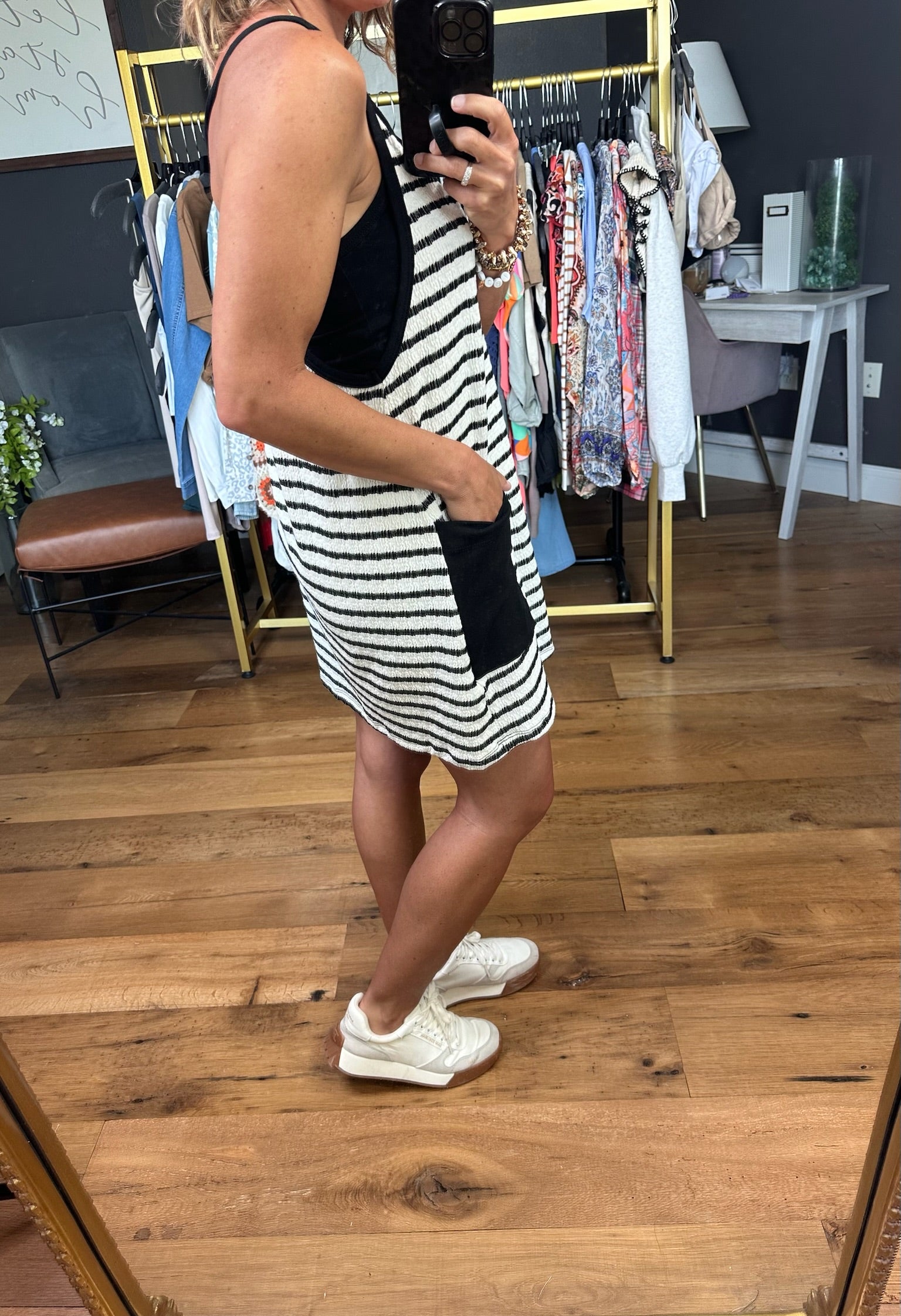 Summer Essence Striped Romper Dress - Black-Rompers-Bucketlist-Anna Kaytes Boutique, Women's Fashion Boutique in Grinnell, Iowa