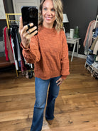 All Together Now Textured Sweater - Rust-Sweaters-Very J 12W2915N-Anna Kaytes Boutique, Women's Fashion Boutique in Grinnell, Iowa