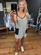 Summer Essence Striped Romper Dress - Black-Rompers-Bucketlist-Anna Kaytes Boutique, Women's Fashion Boutique in Grinnell, Iowa