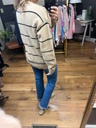 Just Believe Striped Knit Sweater - Mocha/Black-Sweaters-La Miel HCS 3553-Anna Kaytes Boutique, Women's Fashion Boutique in Grinnell, Iowa