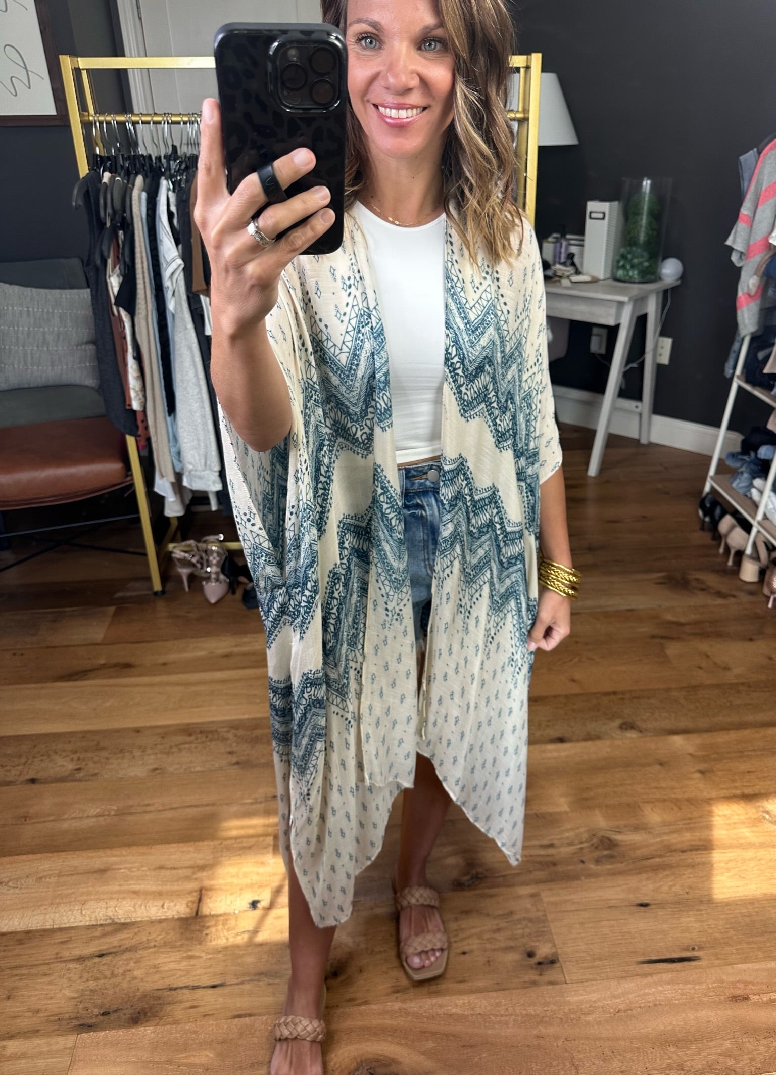 Festival Vibe Patterned Kimono - Navy-Kimonos-Urbanista 125u9021-Anna Kaytes Boutique, Women's Fashion Boutique in Grinnell, Iowa