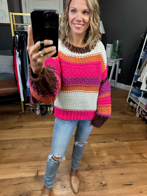Does It That Way Chunky Knit Sweater - Pink Combo