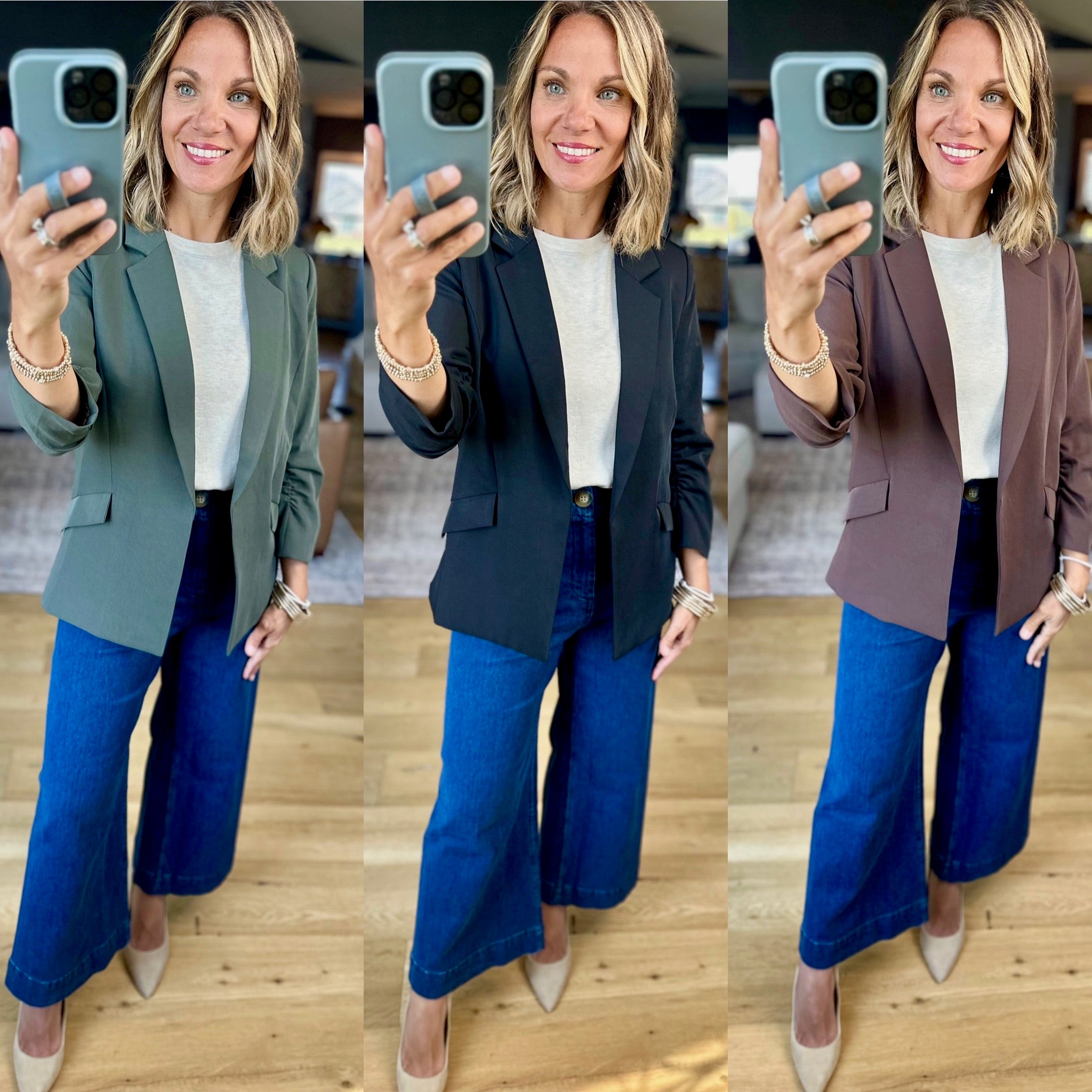 Daytime Decisions 3/4 Sleeve Blazer-Skies Are Blue-Anna Kaytes Boutique, Women's Fashion Boutique in Grinnell, Iowa