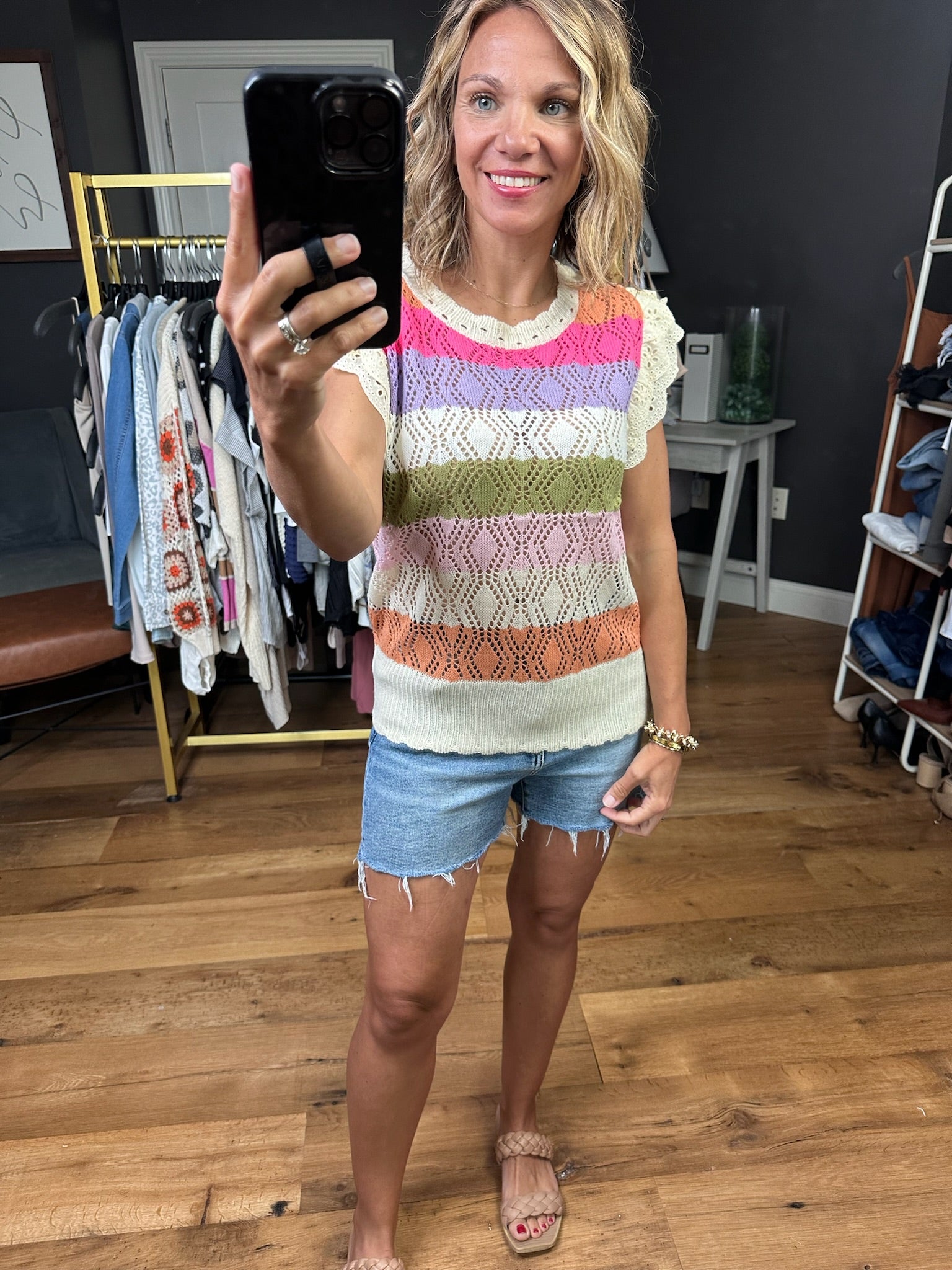 Start With Me Striped Knit Top - Oatmeal Combo-Short Sleeves-Bibi-Anna Kaytes Boutique, Women's Fashion Boutique in Grinnell, Iowa