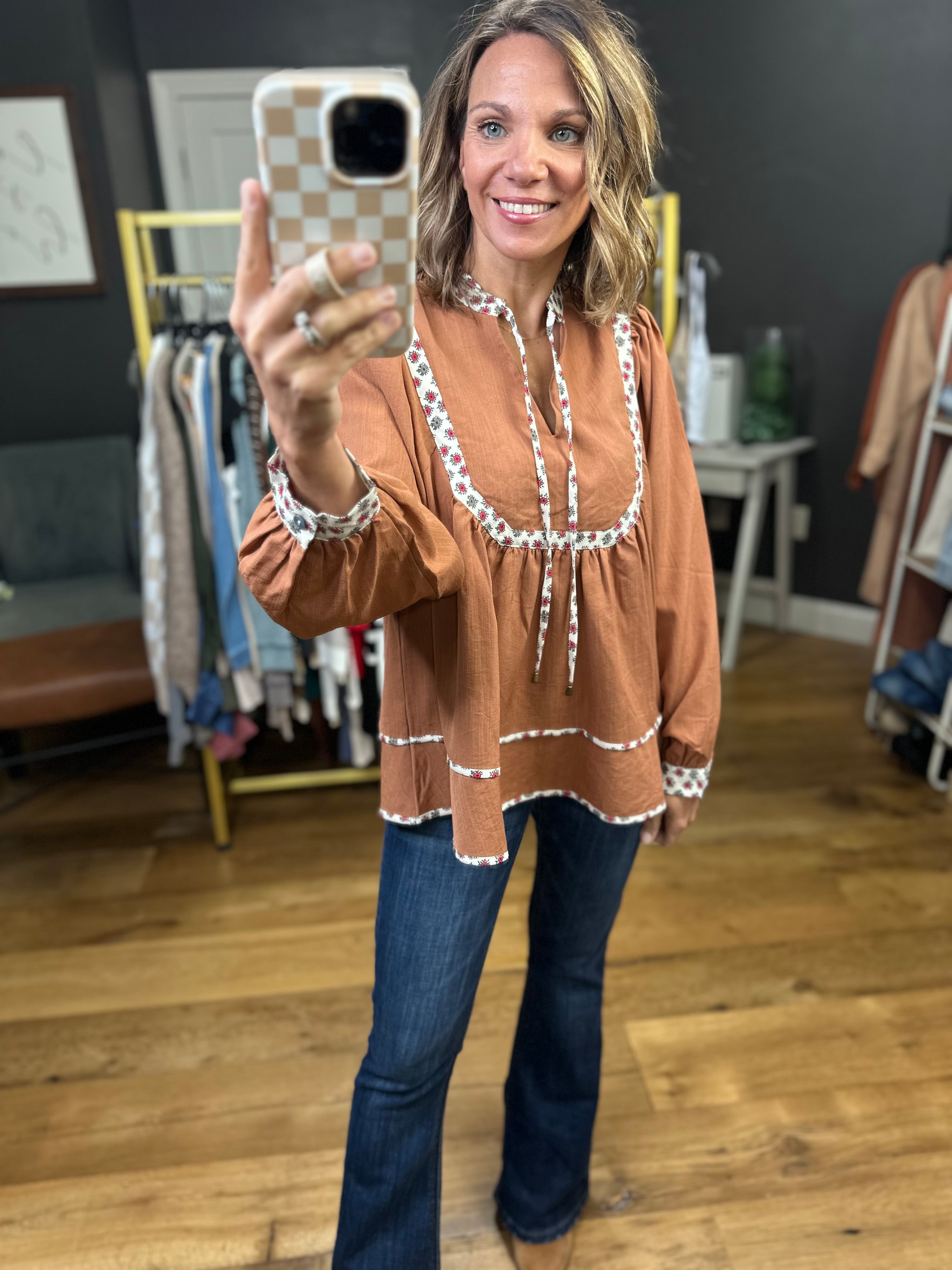 Grace Long sleeve top with floral trim - multiple colors-Entro-Anna Kaytes Boutique, Women's Fashion Boutique in Grinnell, Iowa