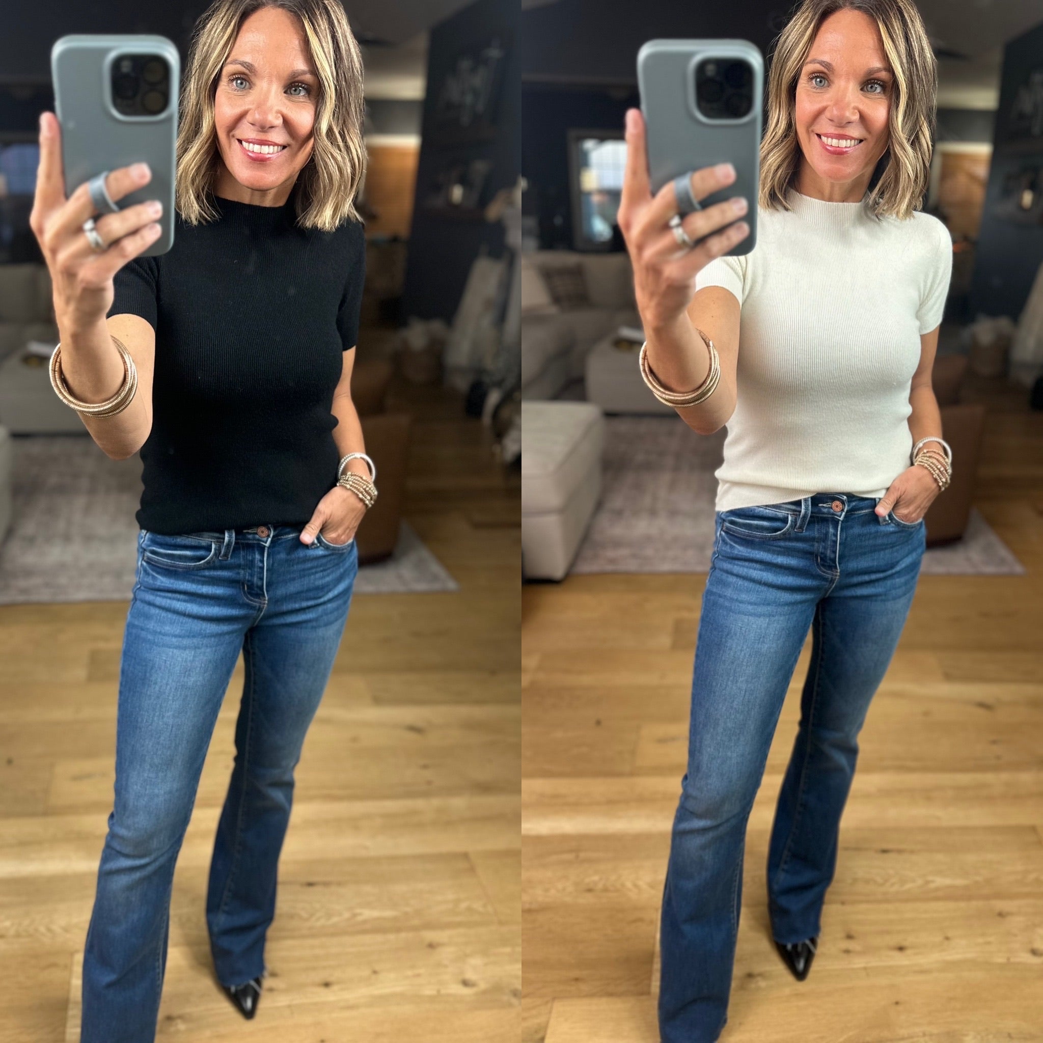 Eloise Mock-Neck Knit Top-Short Sleeves-Skies Are Blue-Anna Kaytes Boutique, Women's Fashion Boutique in Grinnell, Iowa