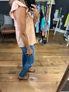 Right Space Dotted Top With Flutter Detail - Multiple Options-Short Sleeves-Blu Pepper TB8189B-Anna Kaytes Boutique, Women's Fashion Boutique in Grinnell, Iowa