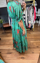 Feelings of Floral Tiered Maxi Dress - Green-THML-Anna Kaytes Boutique, Women's Fashion Boutique in Grinnell, Iowa