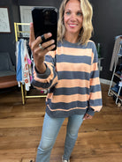 Right On Schedule Striped Crewneck - Peach/Grey-Anna Kaytes Boutique-Anna Kaytes Boutique, Women's Fashion Boutique in Grinnell, Iowa