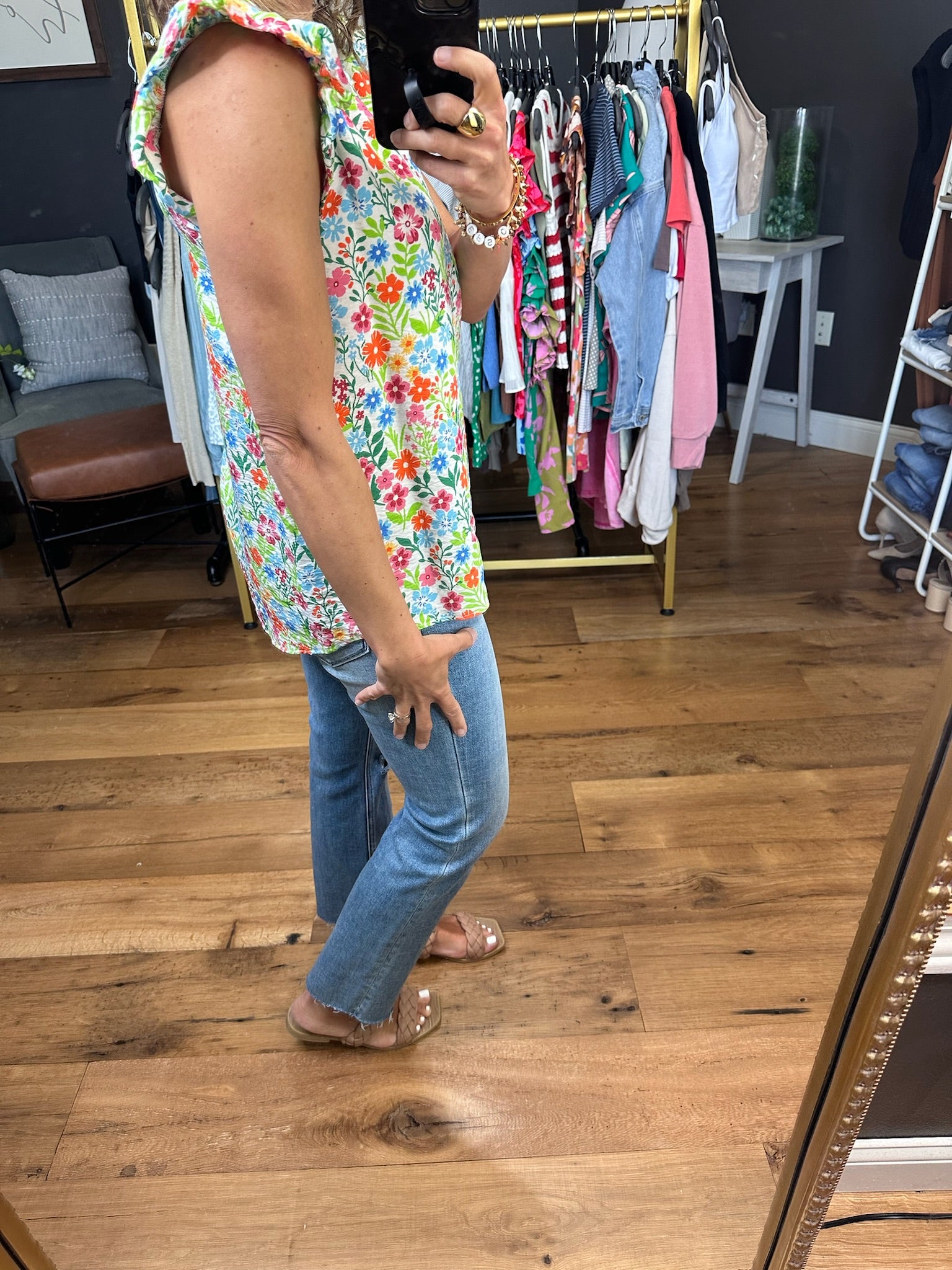 Meadow Morning Floral Top - Ivory Multi-Short Sleeves-Les Amis T1482-E-Anna Kaytes Boutique, Women's Fashion Boutique in Grinnell, Iowa