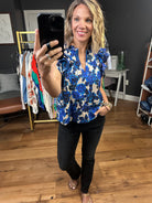 To The Point Floral Top With Ruffle Sleeve Detail - Blue-Short Sleeves-Olivaceous-Anna Kaytes Boutique, Women's Fashion Boutique in Grinnell, Iowa