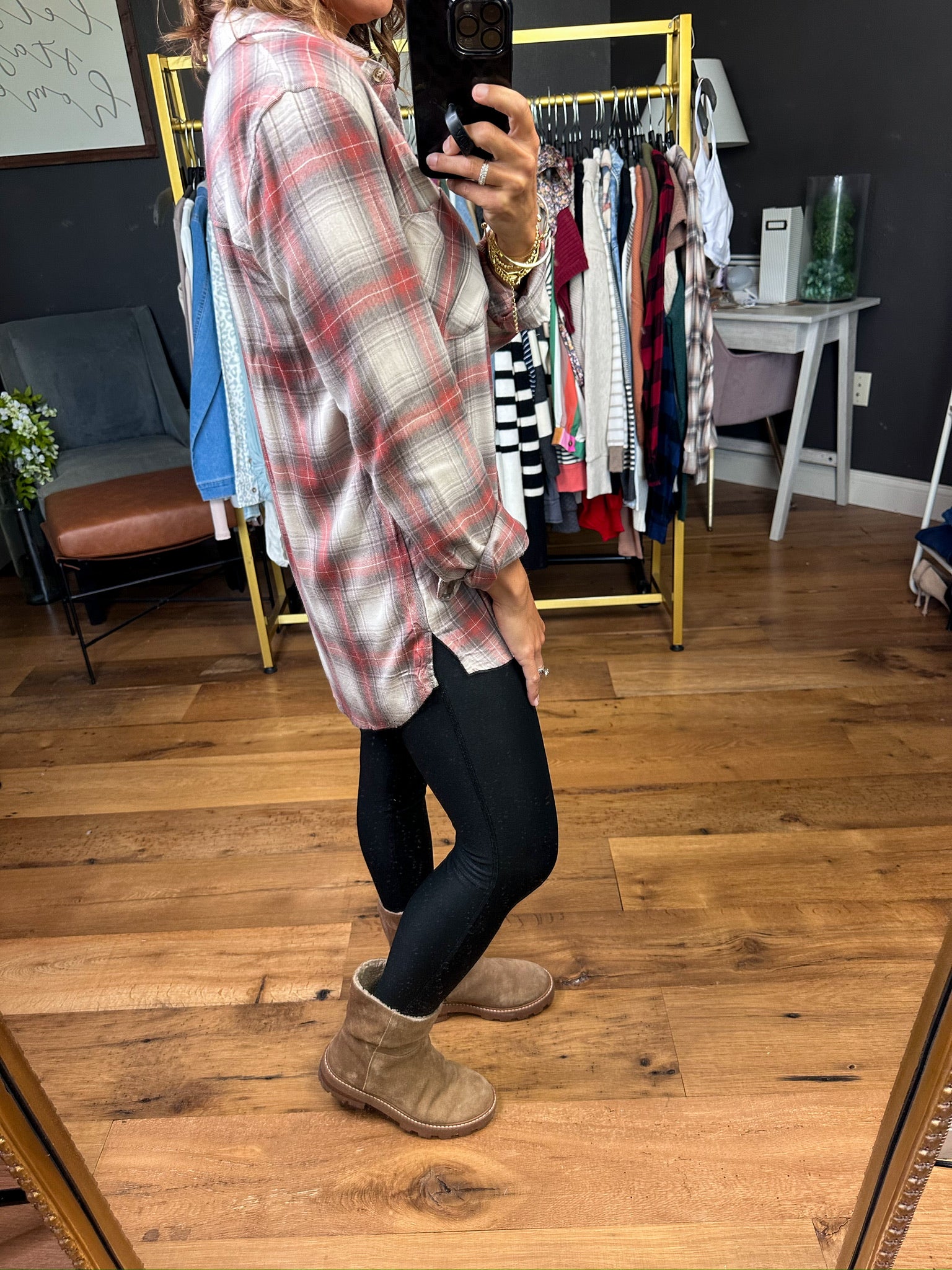 Down This Path Super Soft Plaid Flannel - Red/Grey-Be Cool-Anna Kaytes Boutique, Women's Fashion Boutique in Grinnell, Iowa