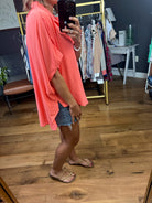 Express Yourself Button-Down Dolman Top - Neon Coral-Short Sleeves-Bucketlist-Anna Kaytes Boutique, Women's Fashion Boutique in Grinnell, Iowa